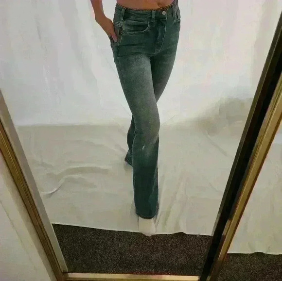 Anthropologie High Waist Flare Jeans Straight Leg size 25 Medium Dark Wash - Picture 4 of 13